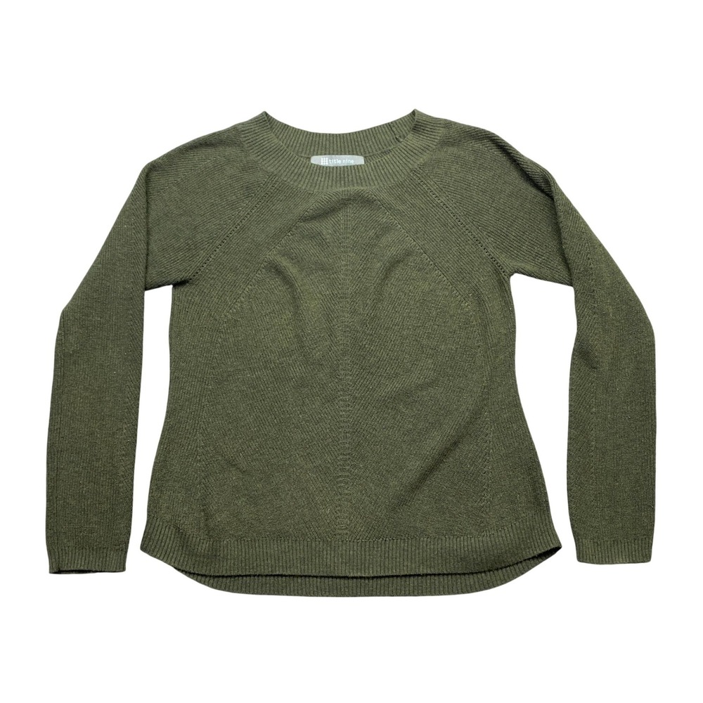 Title Nine Merino Wool Blend Sweater Olive Green XS 490929 Raglan Crew Neck